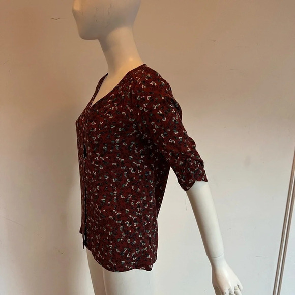 Sessun Rust Brown Floral Print V-neck Blouse Short Sleeve Size XS - Picture 3 of 9